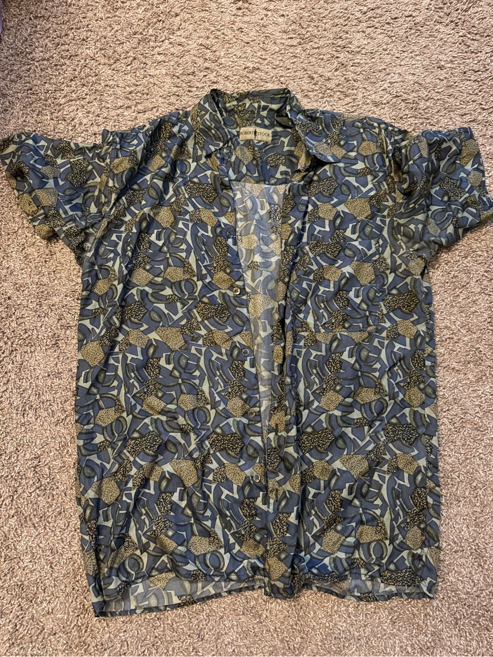Robert stock Short Sleeve Patterned Shirt Jacket in Blue and Olive